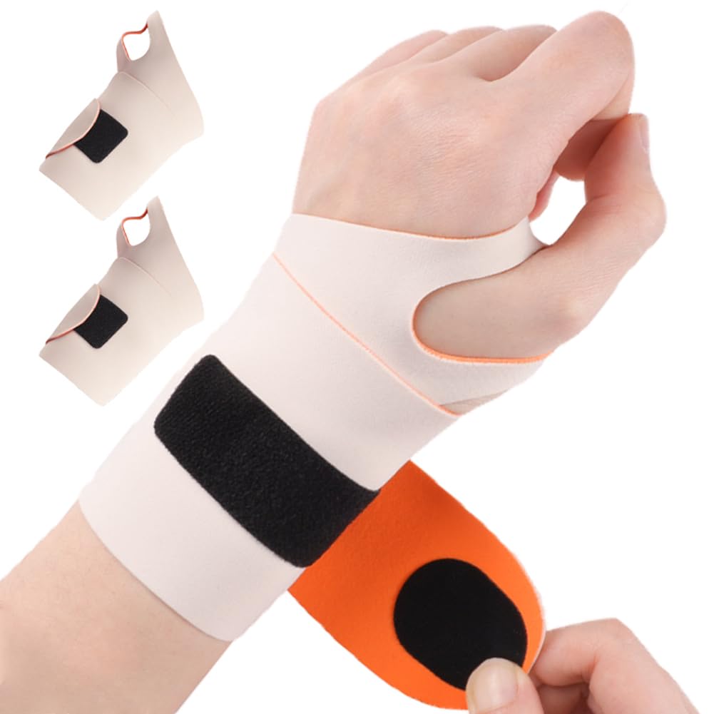 Ultra Thin Wrist Brace (2Pcs), Elastic Wrist Wrap Support for Carpal Tunnel, Tear, Tendonitis, Arthritis, Pain Relief, Wrist Compression Strap for Fitness,, Tennis, Fit Both Hands (Skin)