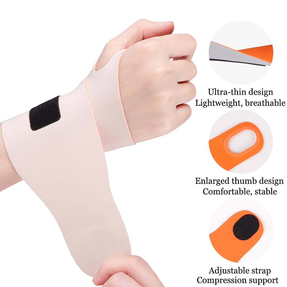 Ultra Thin Wrist Brace (2Pcs), Elastic Wrist Wrap Support for Carpal Tunnel, Tear, Tendonitis, Arthritis, Pain Relief, Wrist Compression Strap for Fitness,, Tennis, Fit Both Hands (Skin) - Image 2