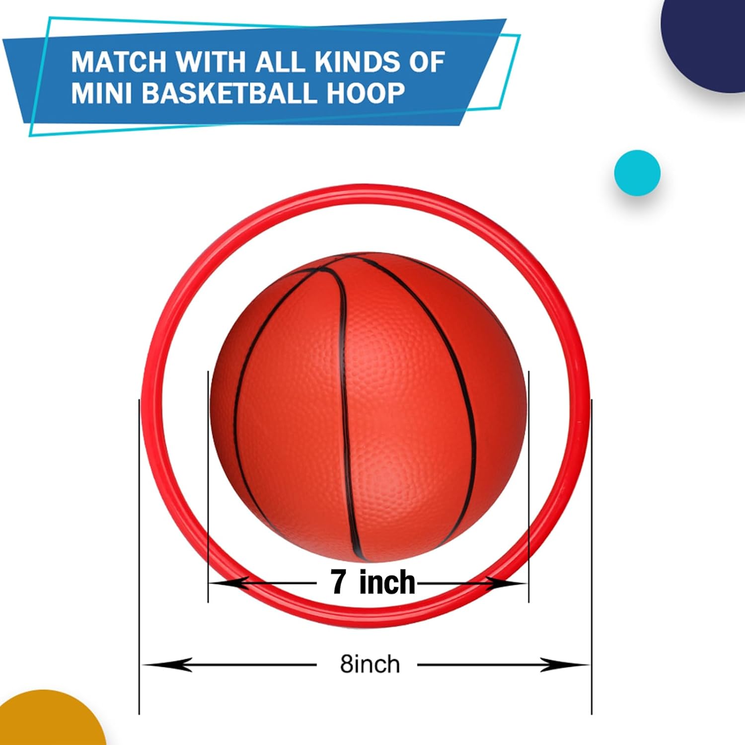 Mini Basketball for Indoor Mini Basketball Hoop, 7" Soft Rubber Replacement Basketballs Toy for Kids Adults, Pool Beach Ball for Outdoor Inflatable Pool Beach Game - Image 2