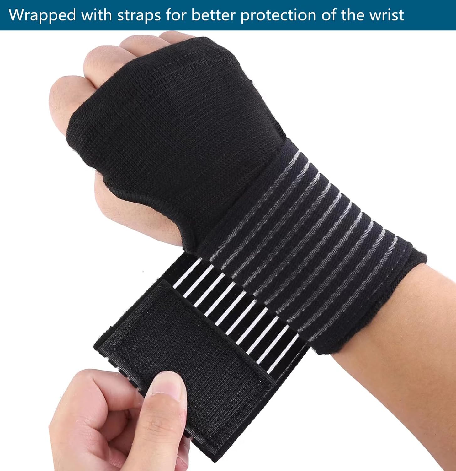 Palm Brace Wrist Support Sleeves (1 Pair), Everyday Use Wrist Brace, Compression Carpal Tunnel for Wrist Pain Relief, Fitness Gloves, Glove, Wrist Brace for Men and Women (Black with straps) - Image 2
