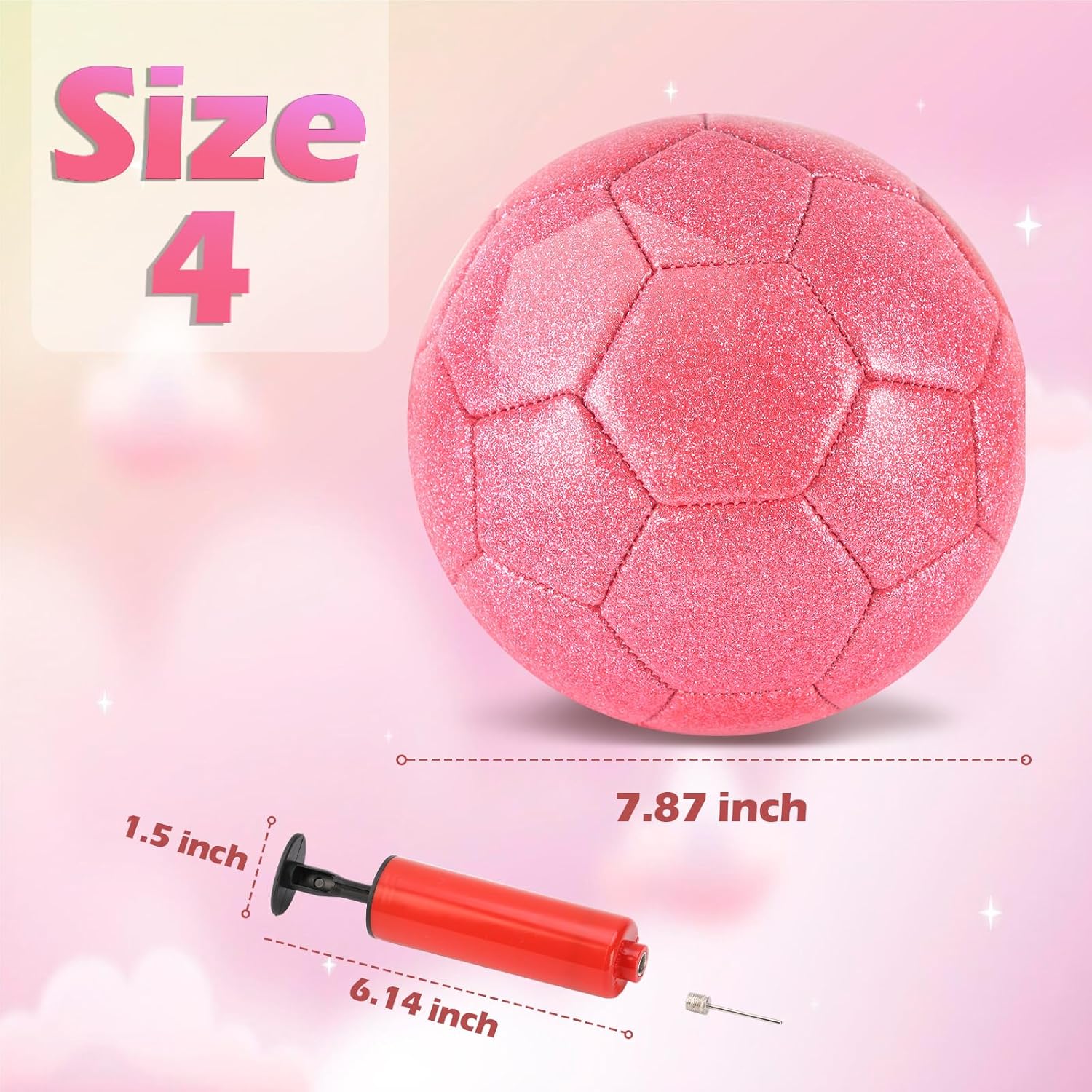 Size 4 Pink Glitter Soccer Ball with Air Pump Sets Toddler Soccer Ball Multiple Size for Kids Aged 4-8 8-12 Boys Girls Youth Gifts Outdoor - Image 2